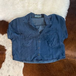 Blue soft denim button down crop top by Thread & Supply